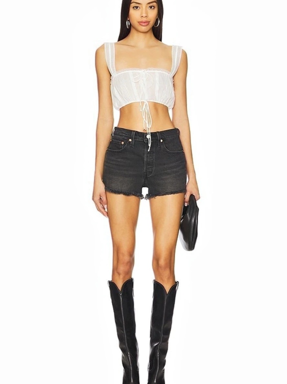 Levi's 501 Original Fit High Rise Women's Shorts Black Denim destressed bottom J